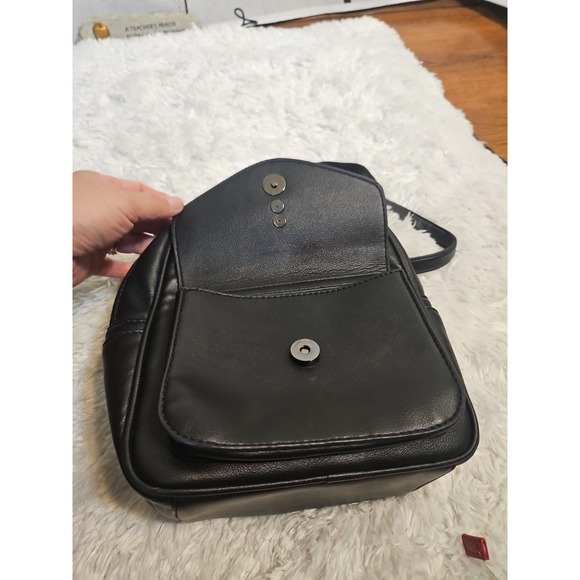 ECOSUSI Black Faux Leather Mini Backpack Convertible Straps Flap Pocket - Picture 11 of 13